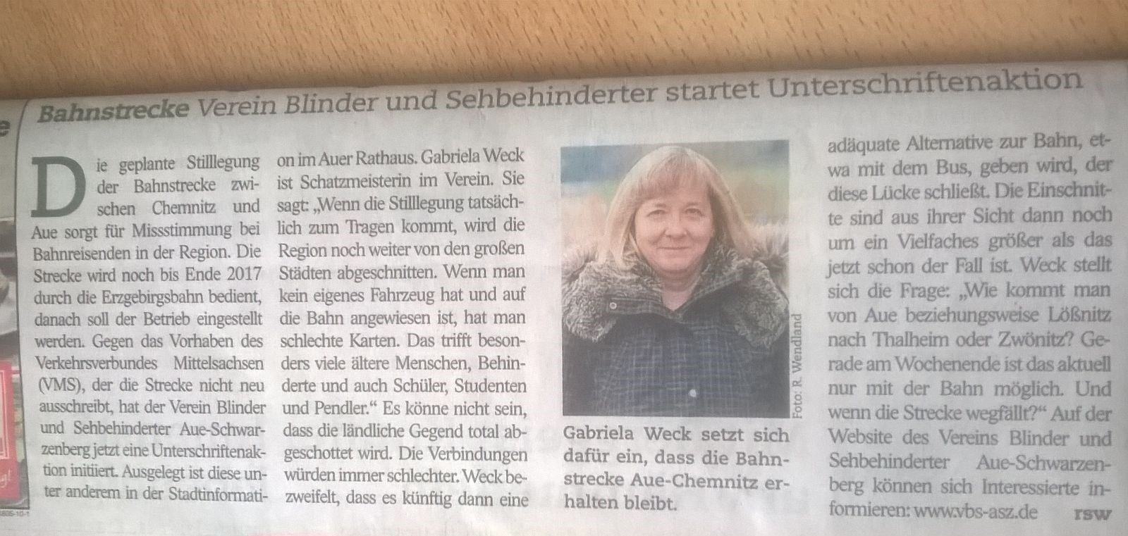 Kampf um Erhalt der Bahnstrecke Aue - Chemnitz Ein Zeitungsartikel zum Kampf um Erhalt der Bahnstrecke Aue-Chemnitz 2016